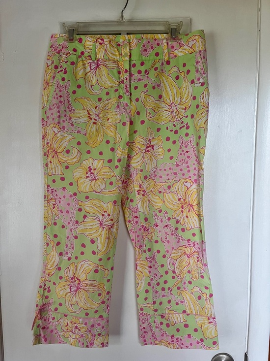 Lilly Pulitzer Pants - Lilly Pulitzer Floral Cropped Pants - Green/Pink/Yellow